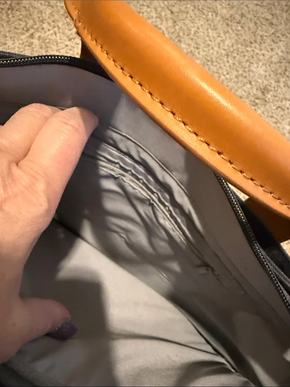 Gray and Tan Tote Bag with Leather Handles